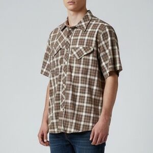 Volcom Brown Plaid Casual Button Down Shirt
